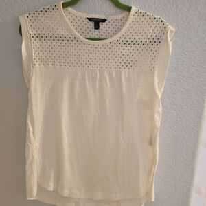 Banana Republic Cream Sleeveless Blouse with Geometric Eyelet